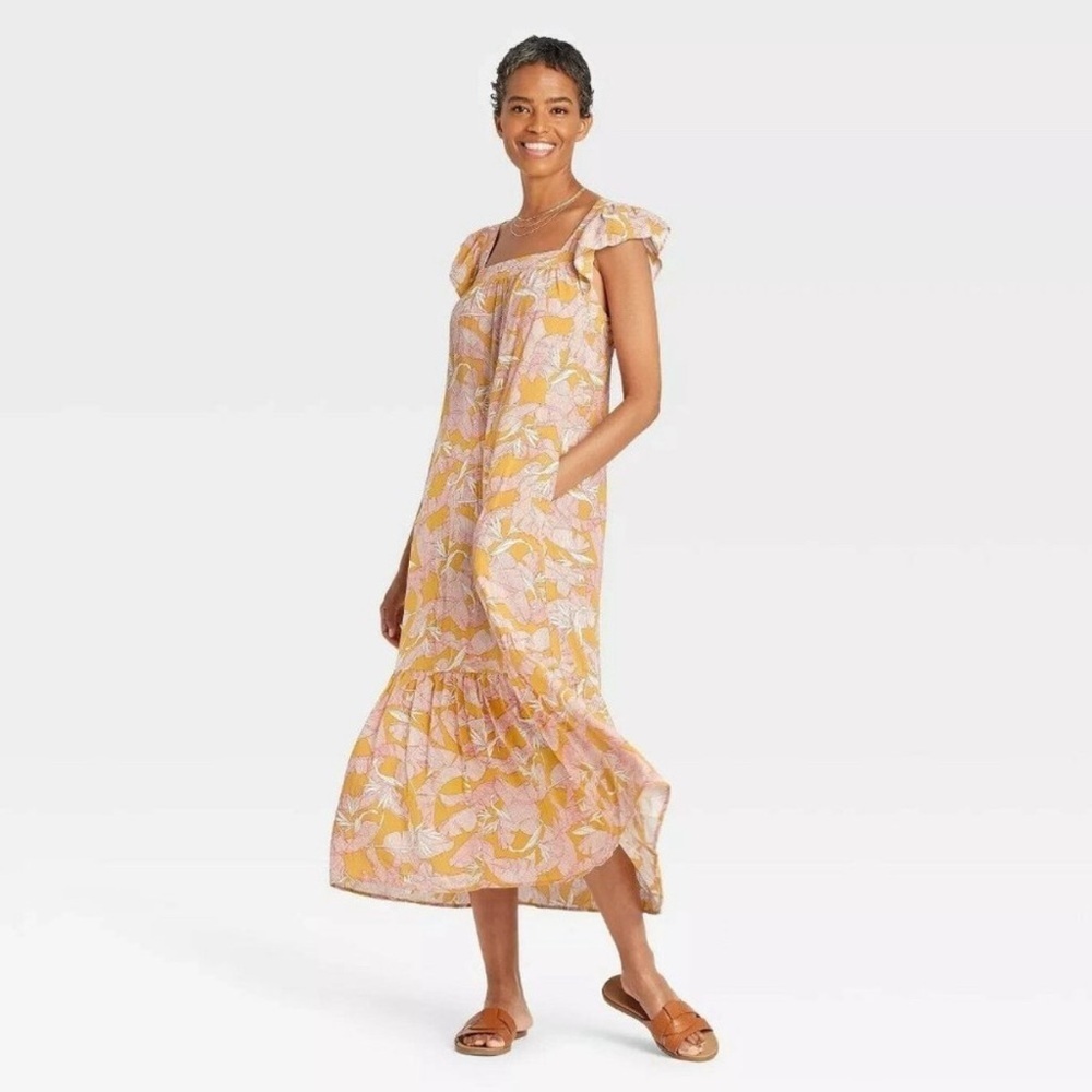 Knox Rose flutter sleeve tropical floral maxi dress